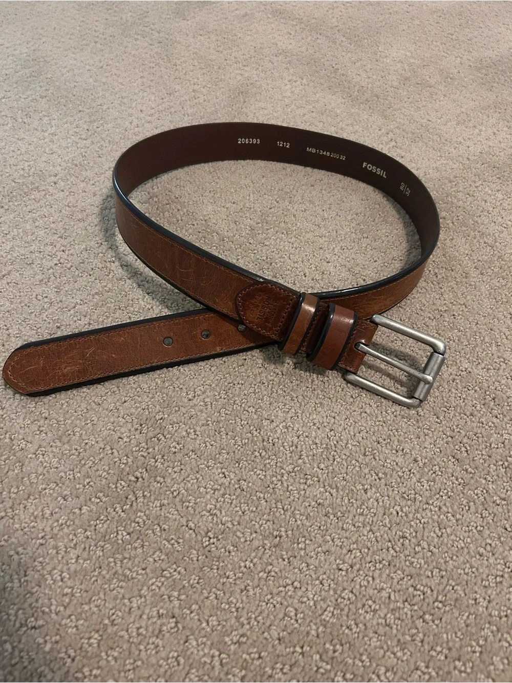 Fossil Men's Tan Brown Leather Belt with Silver Buckle